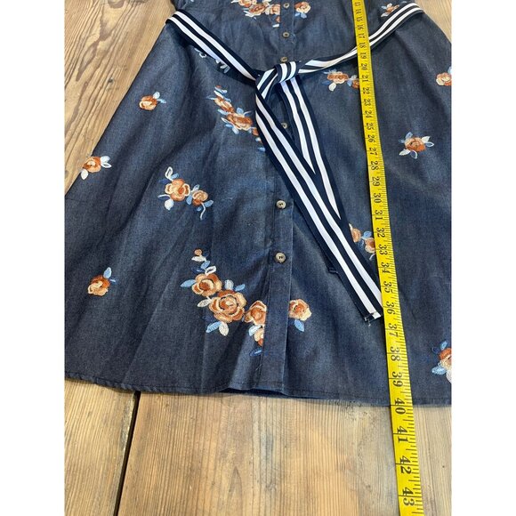 Petal Lush Denim  Midi Shirt Dress Womens M Blue Jean Embroidered Button Up - Picture 9 of 9
